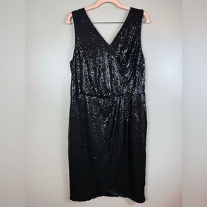 Grace Karin Sequin Dress Black Holiday New Years Midi XL Faux Wrap Elegant